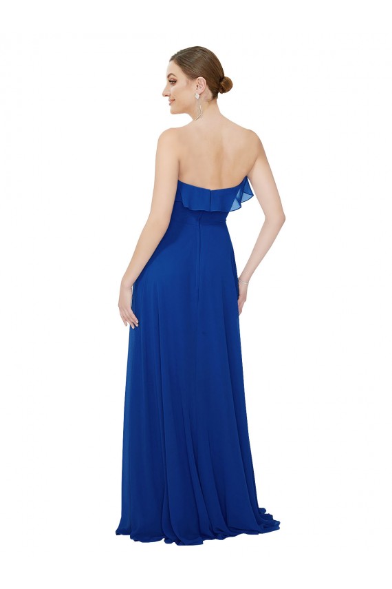 Sem Mangas Sem alças Chiffon Azul Real Comprimento Chão Vestidos de Festa / Vestidos de Madrinha Mais Barato