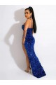 Sem Mangas Alças finas Lantejoulas Veludo Azul Real Comboio Varredela Vestido de Festa / Vestido de Noiva Mais Barato