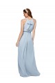 Sem Mangas Decote Alto Chiffon Azul Real Comprimento Chão Vestidos de Madrinha Mais Barato