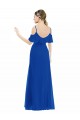 Ombro Frio Decote V Chiffon Azul Real Alto Baixo Alto Baixo, Vestidos de Madrinha Mais Barato