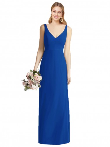 Sem Mangas Sem alças Chiffon Azul Real Comprimento Chão Vestidos de Madrinha Mais Barato