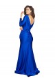 Mangas Compridas Decote V Cetim Sedoso Azul Real Comprimento Chão Vestidos de Madrinha / Vestidos de Noite / Vestidos de Festa Mais Barato