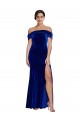 Sem Mangas Fora do Ombro Veludo Elástico Azul Real Comprimento Chão Vestidos de Madrinha / Vestidos de Noite / Vestidos de Festa Mais Barato