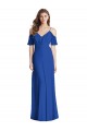 Ombro Frio Decote V Chiffon Azul Real Comprimento Chão Longo Vestidos de Madrinha Mais Barato