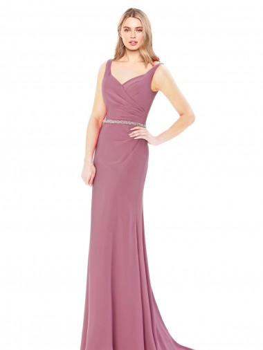 Sem Mangas Decote Alto Chiffon Comprimento Chão Vestidos de Madrinha / Vestidos de Festa Mais Barato