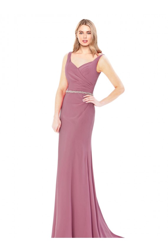 Sem Mangas Decote Alto Chiffon Comprimento Chão Vestidos de Madrinha / Vestidos de Festa Mais Barato