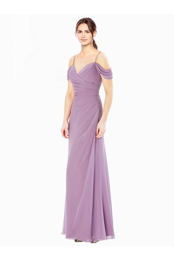 Sem Mangas Decote Alto Chiffon Comprimento Chão Longo Vestidos de Madrinha Mais Barato