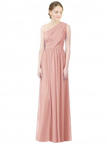 Sem Mangas Um Ombro Chiffon Bliss Comprimento Chão Vestidos de Madrinha Mais Barato