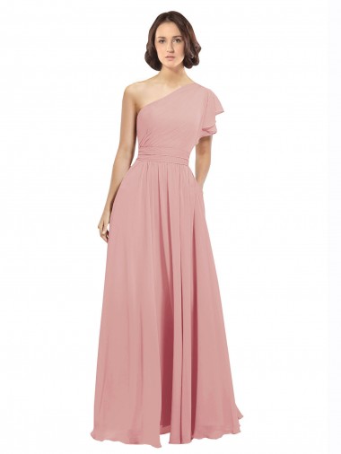 Sem Mangas Um Ombro Chiffon Bliss Comprimento Chão Vestidos de Festa Mais Barato