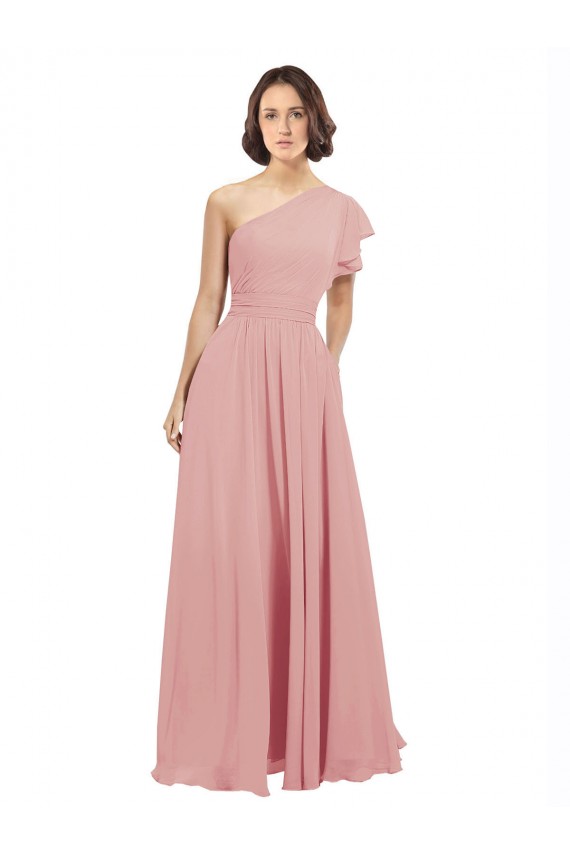 Sem Mangas Um Ombro Chiffon Bliss Comprimento Chão Vestidos de Festa Mais Barato