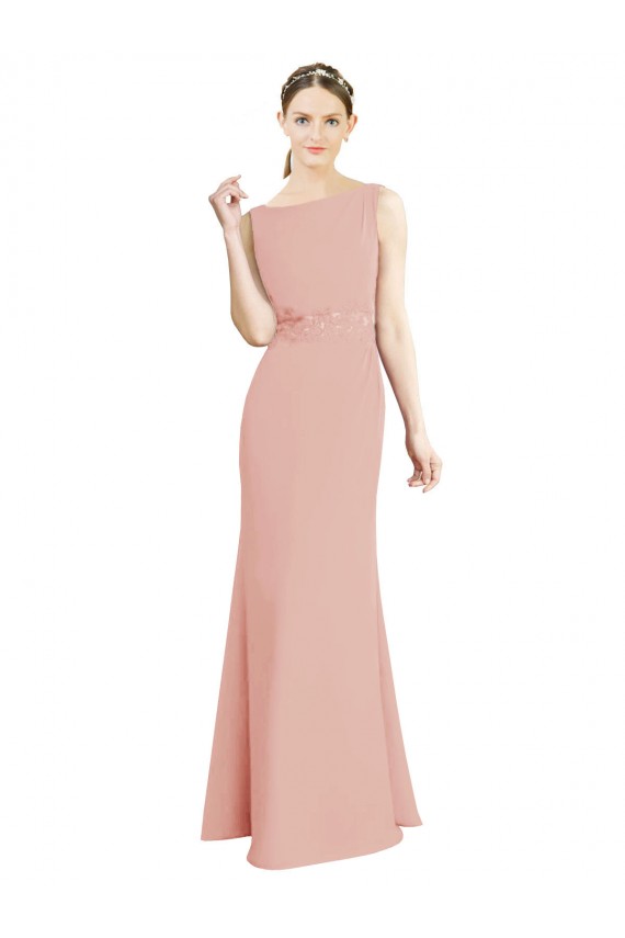 Sem Mangas Decote Alto Chiffon Bliss Comprimento Chão Vestidos de Madrinha Mais Barato