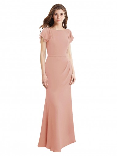 Sem Mangas Decote Alto Chiffon Bliss Comprimento Chão Vestidos de Madrinha / Vestidos de Festa Mais Barato