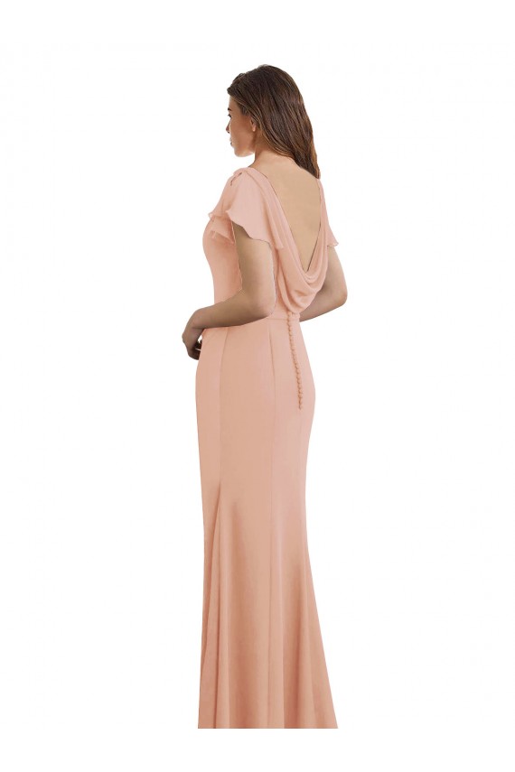 Sem Mangas Decote Alto Chiffon Bliss Comprimento Chão Vestidos de Madrinha / Vestidos de Festa Mais Barato