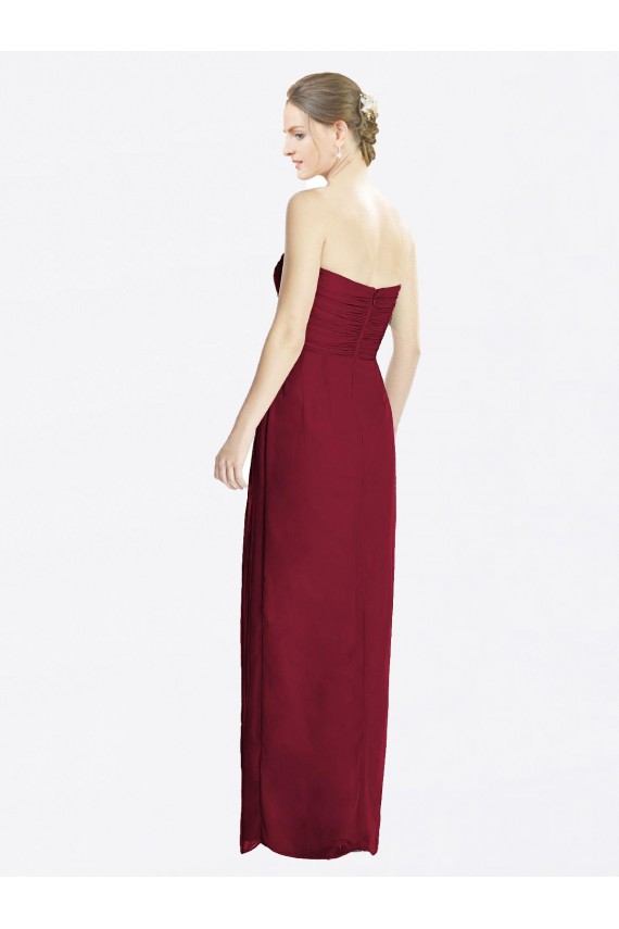 Sem Mangas Amor Chiffon Borgonha Comprimento Chão Bainha Vestidos de Madrinha Mais Barato