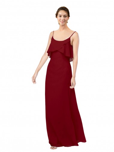 Sem Mangas Colher Chiffon Borgonha Comprimento Chão Vestidos de Madrinha Mais Barato