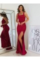 Sem Mangas Decote Quadrado Lantejoulas Veludo Borgonha Comprimento Chão Vestidos de Festa Mais Barato