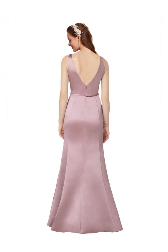 Sem Mangas Decote V Cetim Borgonha Comprimento Chão Longo Vestidos de Madrinha / Vestidos de Noite / Vestidos de Festa Mais Barato