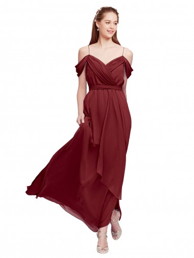 Sem Mangas Amor Chiffon Borgonha Comprimento Chão Longo Vestidos de Madrinha Mais Barato