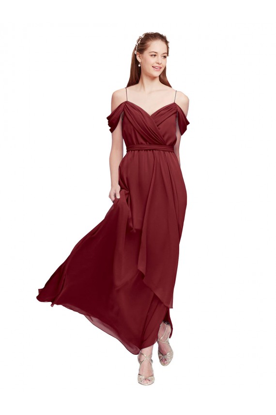Sem Mangas Amor Chiffon Borgonha Comprimento Chão Longo Vestidos de Madrinha Mais Barato