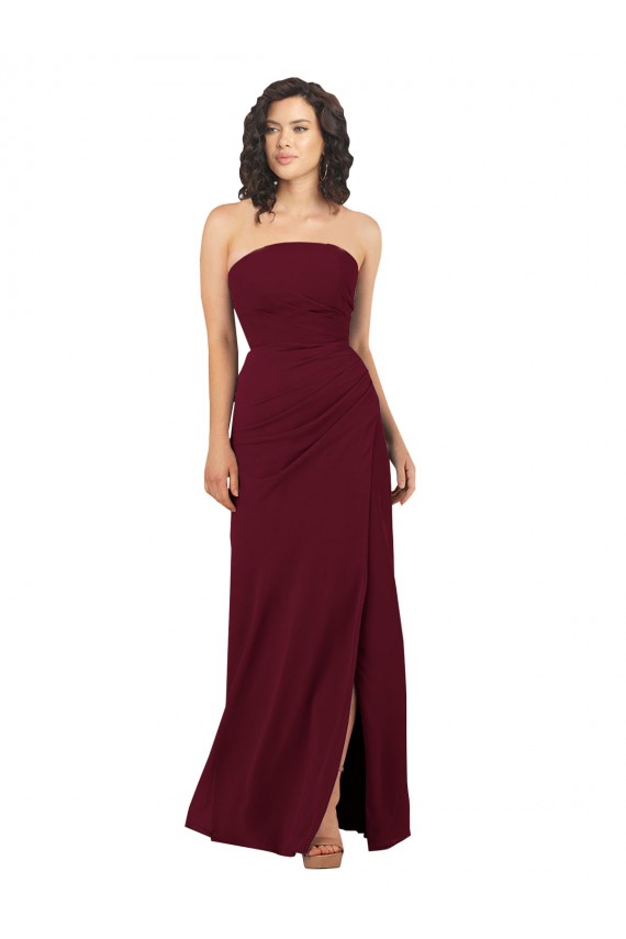 Sem Mangas Sem alças Chiffon Borgonha Comprimento Chão Vestidos de Madrinha Mais Barato