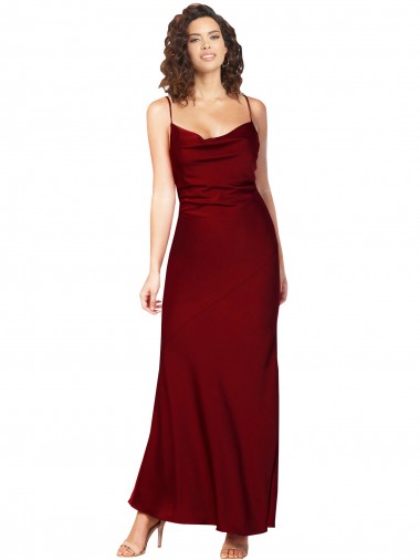 Sem Mangas Decote Capuz Cetim Sedoso Borgonha Comprimento Chão Longo Vestidos de Madrinha / Vestidos de Noite / Vestidos de Festa Mais Barato