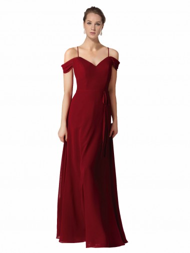 Sem Mangas Amor Chiffon Borgonha Comprimento Chão Vestido de Madrinha / Vestido de Noite Mais Barato