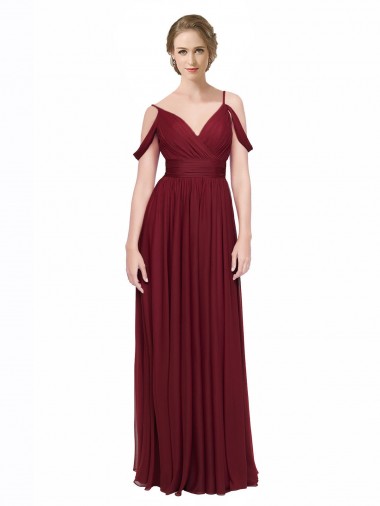 Sem Mangas Alças finas Chiffon Borgonha Comprimento Chão Linha A Vestidos de Madrinha Mais Barato
