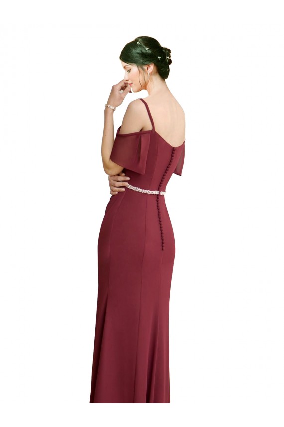 Ombro Frio Amor Chiffon Borgonha Comprimento Chão Vestidos de Madrinha Mais Barato