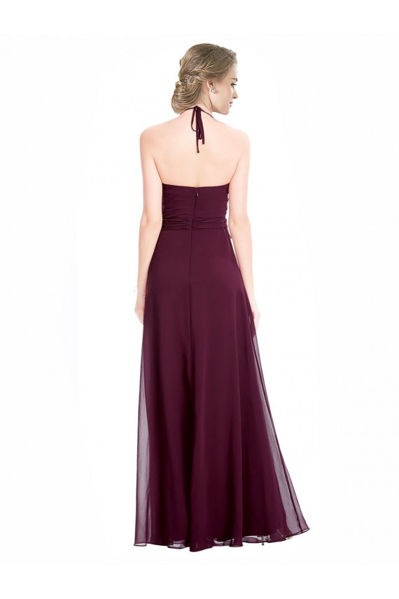 Sem Mangas Cabeçada Chiffon Borgonha Comprimento Chão Vestidos de Madrinha Mais Barato