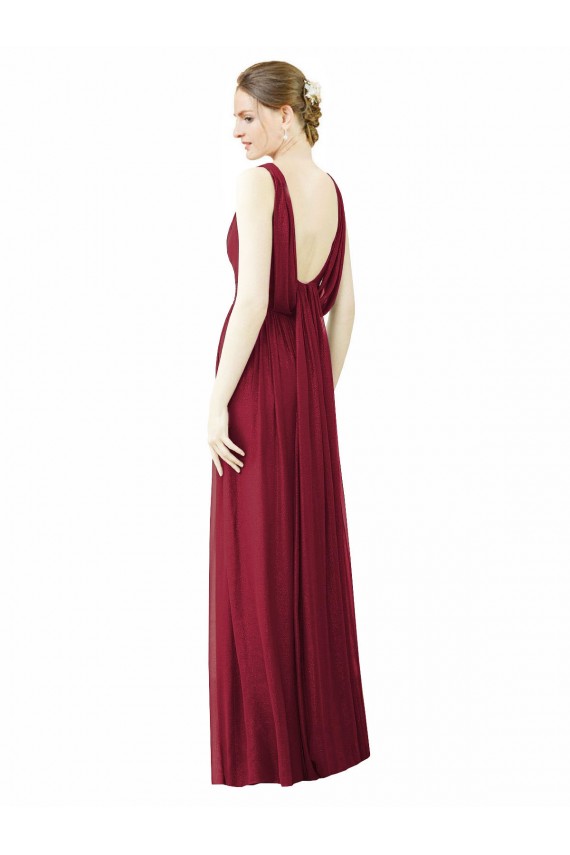 Sem Mangas Decote V Chiffon Borgonha Comprimento Chão Vestido de Festa / Vestido de Madrinha Mais Barato