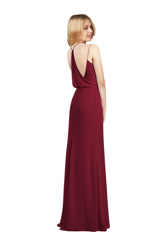 Sem Mangas Decote V Chiffon Borgonha Comprimento Chão Vestido de Baile Formais Mais Barato