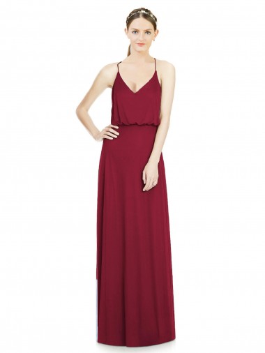 Sem Mangas Decote V Chiffon Borgonha Comprimento Chão Vestidos de Madrinha Mais Barato
