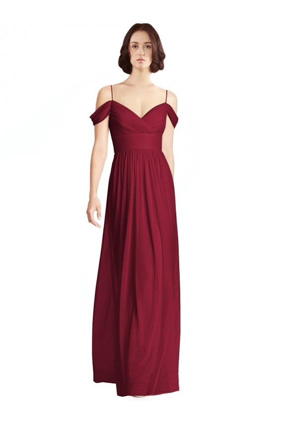 Sem Mangas Decote V Chiffon Borgonha Comprimento Chão Longo Vestidos de Festa / Vestidos de Madrinha Mais Barato