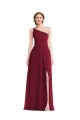 Sem Mangas Um Ombro Chiffon Borgonha Comprimento Chão Vestido de Madrinha / Vestido Formais Mais Barato