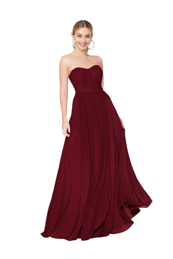Sem Mangas Sem alças Chiffon Borgonha Comprimento Chão Vestidos de Madrinha / Vestidos de Noite / Vestidos de Festa Mais Barato