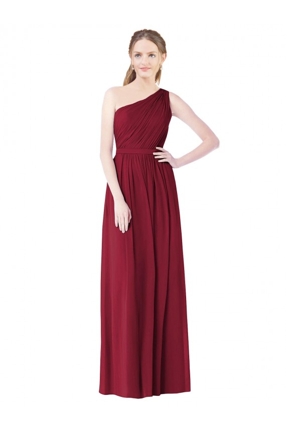 Sem Mangas Um Ombro Chiffon Borgonha Comprimento Chão Longo Vestido de Madrinha Mais Barato
