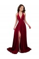 Sem Mangas Decote V Spandex Borgonha Comprimento Chão Vestidos de Madrinha / Vestidos de Noite / Vestidos de Festa Mais Barato