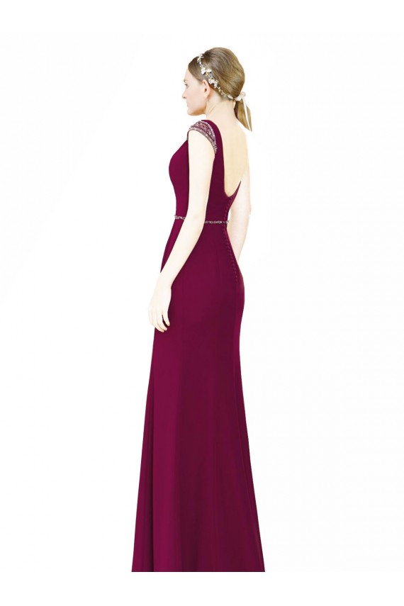 Sem Mangas Decote Alto Chiffon Borgonha Comprimento Chão Vestidos de Madrinha Mais Barato