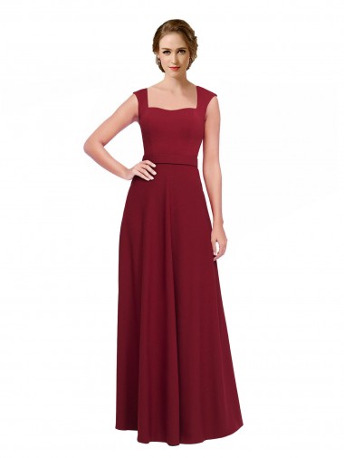 Sem Mangas Decote Quadrado Crepe Esticado Borgonha Comprimento Chão Vestidos de Madrinha / Vestidos de Festa Mais Barato