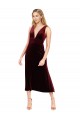 Sem Mangas Decote V Veludo Elástico Borgonha Comprimento Midi Vestidos de Madrinha / Vestidos de Festa / Vestidos de Cocktail / Vestidos de Homecoming Mais Barato