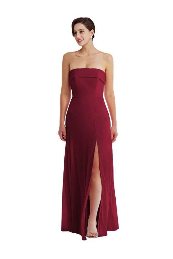 Sem Mangas Sem alças Chiffon Borgonha Comprimento Chão Vestidos de Madrinha / Vestidos de Noite Mais Barato