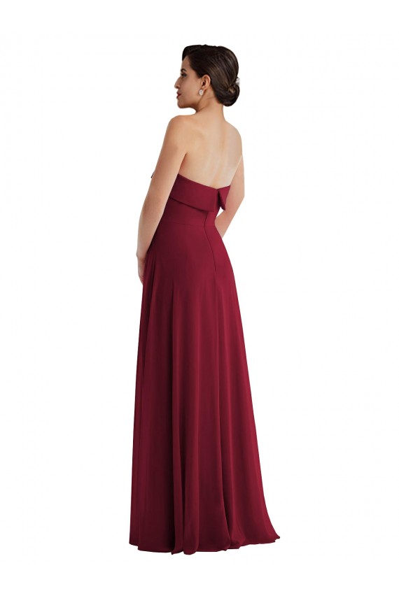 Sem Mangas Sem alças Chiffon Borgonha Comprimento Chão Vestidos de Madrinha / Vestidos de Noite Mais Barato