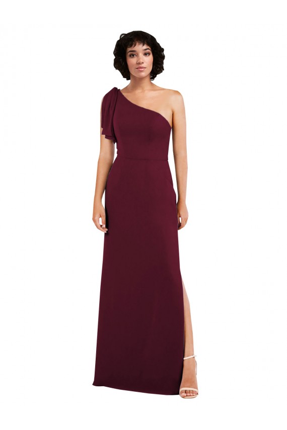 Sem Mangas Um Ombro Chiffon Borgonha Comprimento Chão Vestidos de Madrinha / Vestidos de Noite Mais Barato
