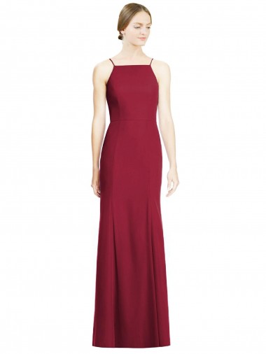 Sem Mangas Alças finas Chiffon Borgonha Comprimento Chão Vestidos de Madrinha Mais Barato