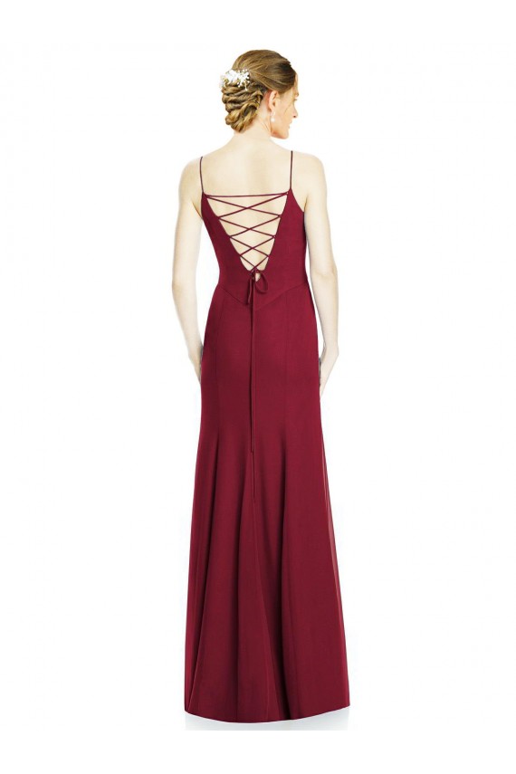 Sem Mangas Alças finas Chiffon Borgonha Comprimento Chão Vestidos de Madrinha Mais Barato