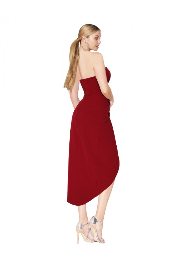 Sem Mangas Decote Alto Crepe Esticado Borgonha Alto Baixo Vestidos de Madrinha / Vestidos de Noite / Vestidos de Festa Mais Barato