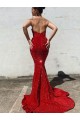 Sem Mangas Amor Lantejoulas Veludo Borgonha Comboio Corte Longo Vestidos de Festa Mais Barato