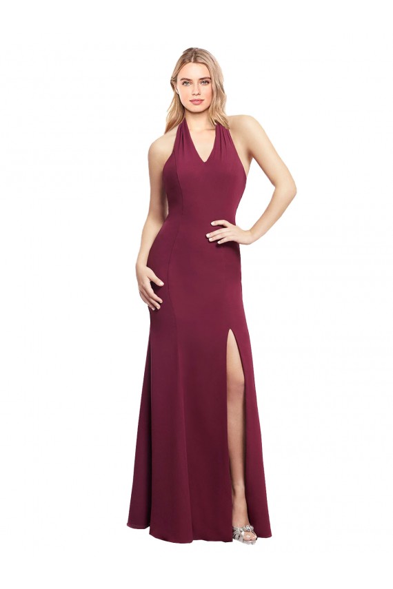 Sem Mangas Cabeçada Chiffon Borgonha Comprimento Chão Longo Vestidos de Madrinha Mais Barato