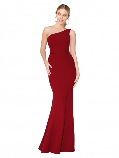 Sem Mangas Decote Alto Crepe Esticado Borgonha Comprimento Chão Vestidos de Madrinha / Vestidos de Noite / Vestidos de Festa Mais Barato