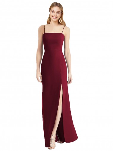 Sem Mangas Alças finas Chiffon Borgonha Comprimento Chão Longo Vestidos de Madrinha Mais Barato